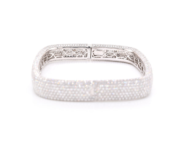 18 Karat White Gold Pave Diamond Square Bangle Bracelet