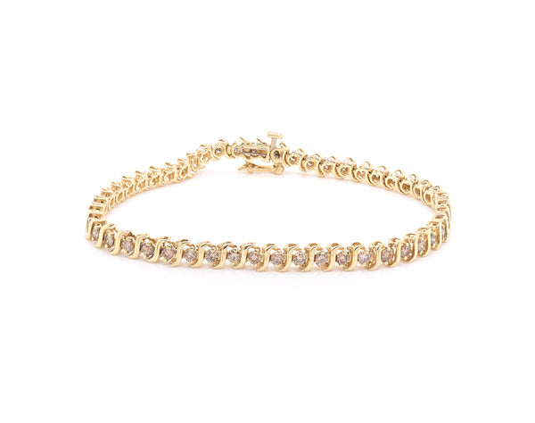 14 Karat Yellow Gold Diamond S Link Tennis Bracelet