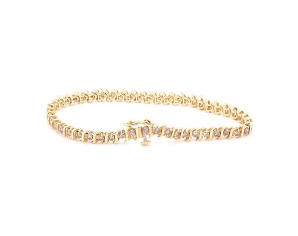 14 Karat Yellow Gold Diamond S Link Tennis Bracelet