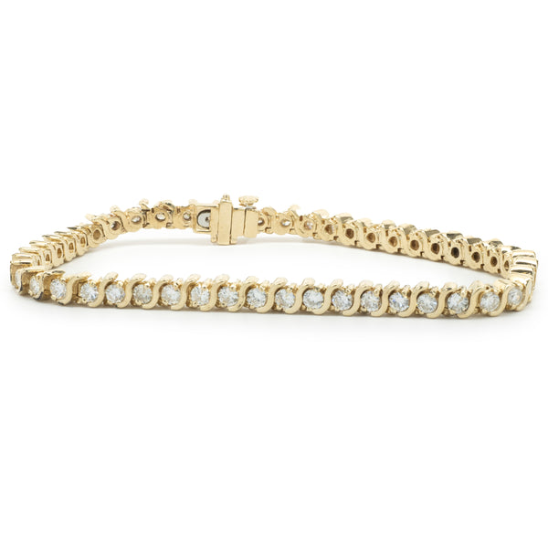 14 Karat Yellow Gold Diamond S Link Tennis Bracelet