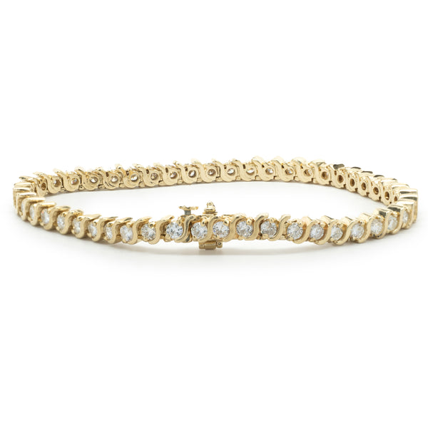 14 Karat Yellow Gold Diamond S Link Tennis Bracelet