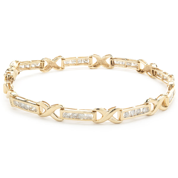 14 Karat Yellow Gold Channel Set Diamond X Tennis Bracelet