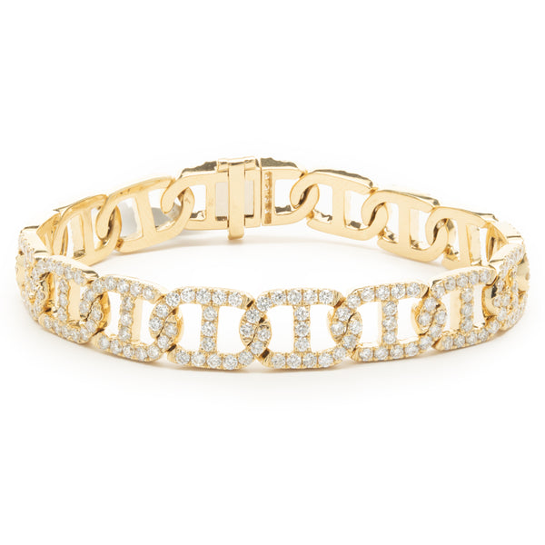 18 Karat Yellow Gold Pave Diamond Gucci Link Bracelet