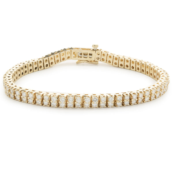 14 Karat Yellow Gold Double Row Diamond Tennis Bracelet