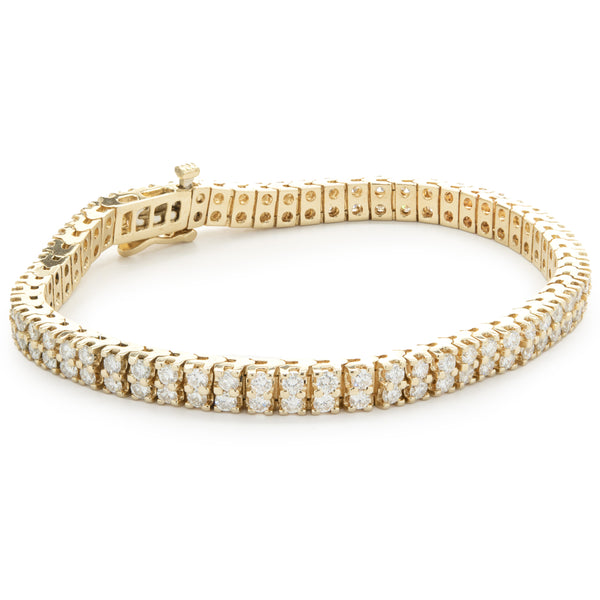 14 Karat Yellow Gold Double Row Diamond Tennis Bracelet