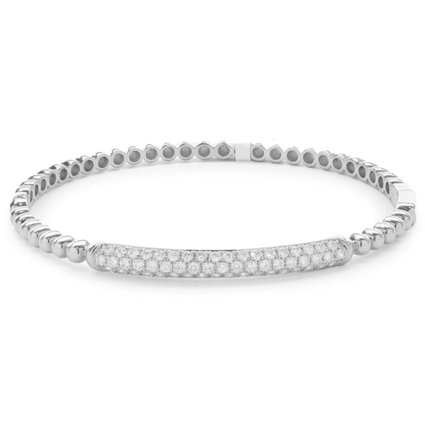 18 Karat White Gold Pave Diamond ID Bangle Bracelet