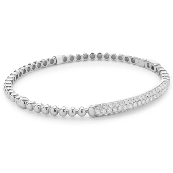 18 Karat White Gold Pave Diamond ID Bangle Bracelet