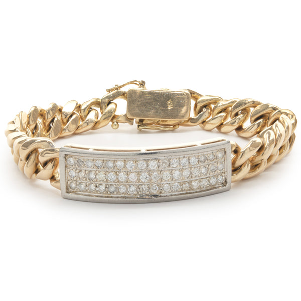 14 Karat Yellow and White Gold Pave Diamond ID Bracelet