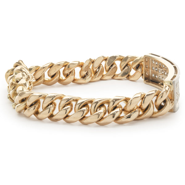 14 Karat Yellow and White Gold Pave Diamond ID Bracelet