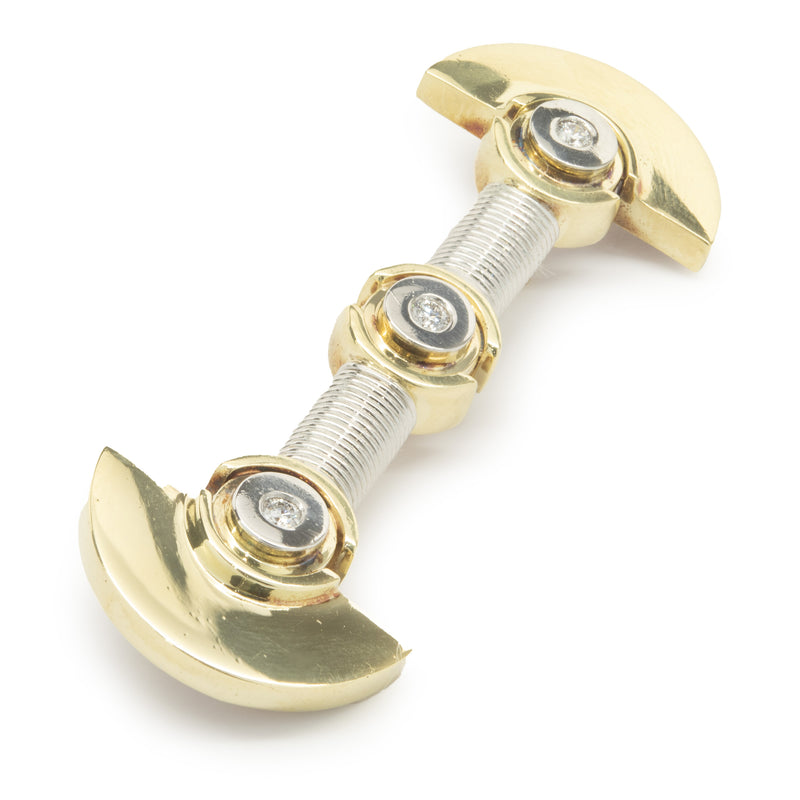 Alishay 18 Karat Yellow Gold & Platinum Deco Style Bezel Set Diamond Bar Pin