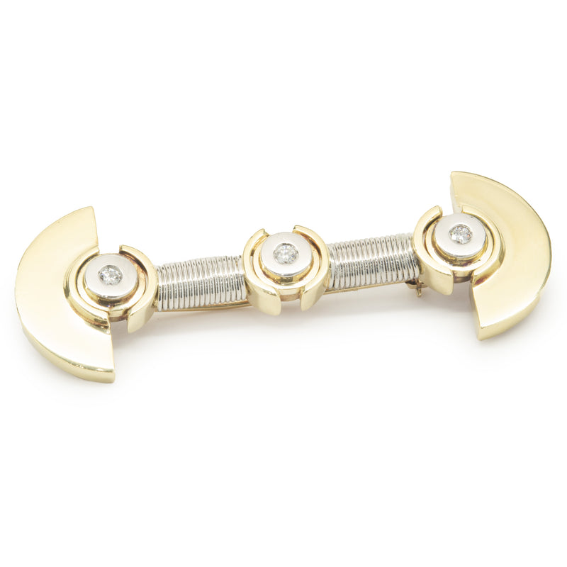 Alishay 18 Karat Yellow Gold & Platinum Deco Style Bezel Set Diamond Bar Pin