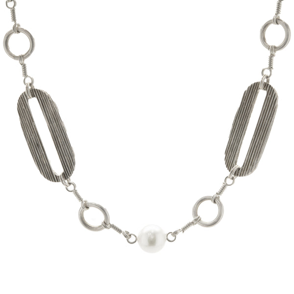 Stephen Dweck Sterling Silver Pearl Station Necklace