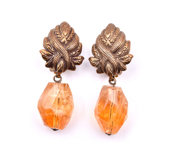 Stephen Dweck Sterling Silver Faceted Citrine Nugget Drop Earrings