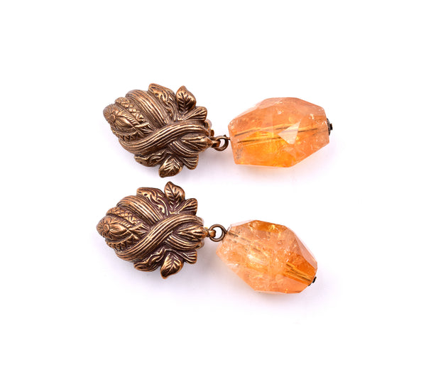 Stephen Dweck Sterling Silver Faceted Citrine Nugget Drop Earrings