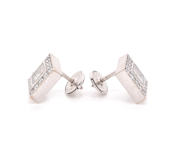 Chopard 18 Karat White Gold Happy Diamond Square Stud Earrings