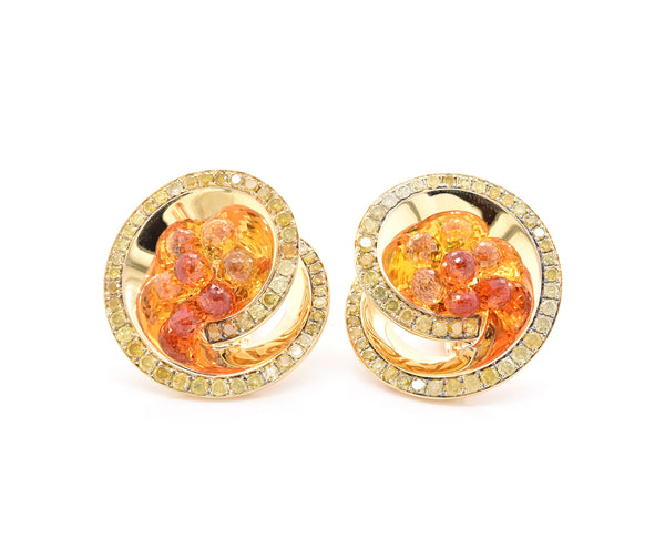 De Grisogono 18 Karat Yellow Gold Citrine and Yellow Diamond Swirl Earrings