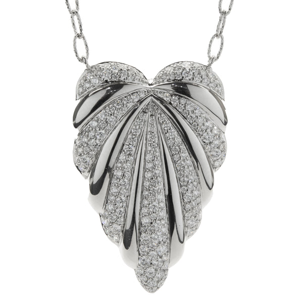 Kat Florence 18 Karat White Gold Pave Diamond Leaf Necklace