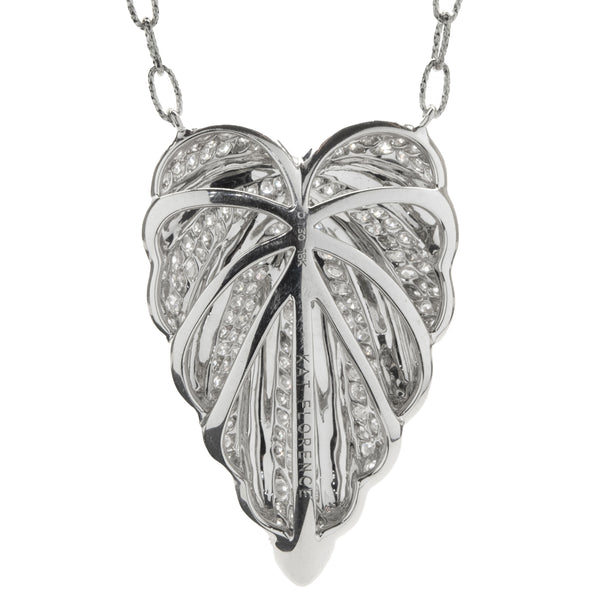 Kat Florence 18 Karat White Gold Pave Diamond Leaf Necklace