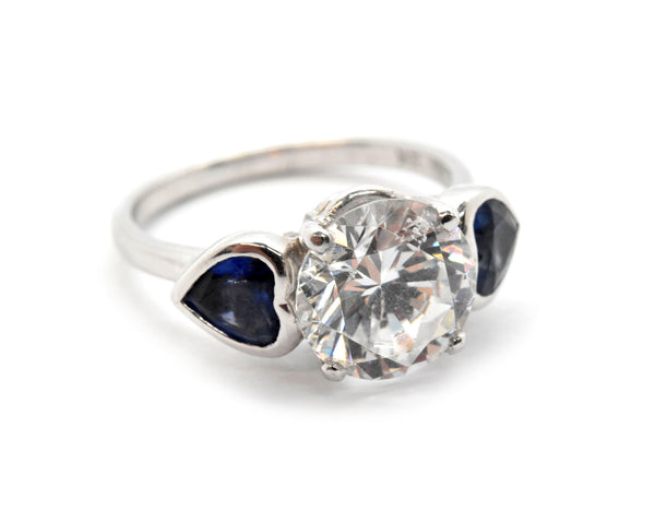 Platinum/18k White Gold, CZ And Heart-Cut Sapphire 3-Stone Ring