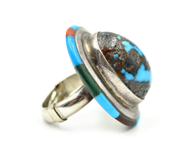 Sterling Silver and Turquoise Ring with Gemstone Inlay