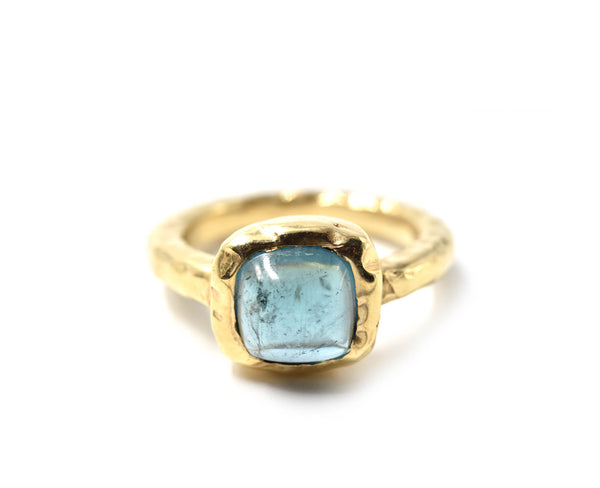 Blue Tourmaline 14k Yellow Gold Hammered Ring