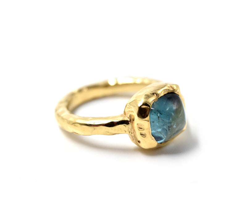 Blue Tourmaline 14k Yellow Gold Hammered Ring