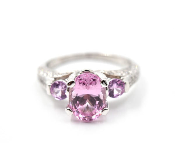 Pink Spinel & Diamond 18k White Gold Ring