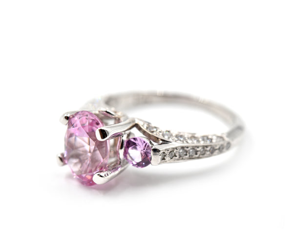 Pink Spinel & Diamond 18k White Gold Ring