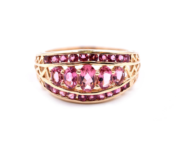 1.70 Carats Pink Tourmaline 14k Yellow Gold Band Ring