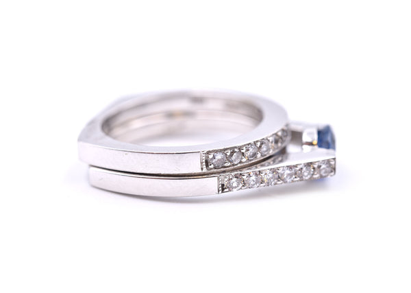 1.00 Carats Sapphire and Diamond 18k White Gold Ring Set