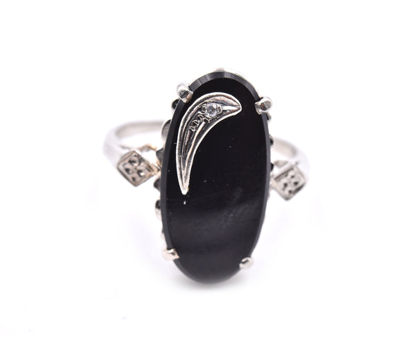 14k White Gold Onyx and Diamond Ring