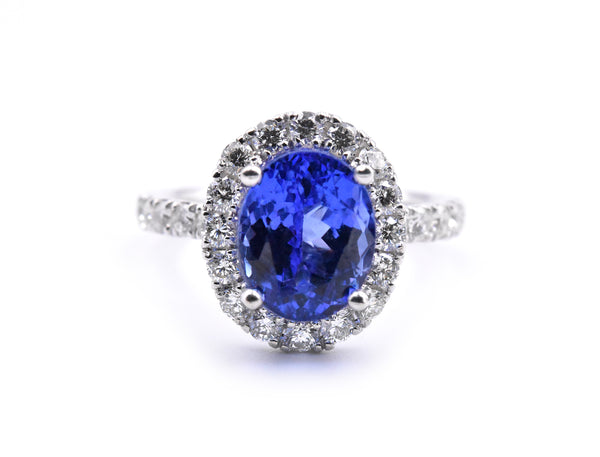 14k White Gold Tanzanite and Diamond Halo Ring