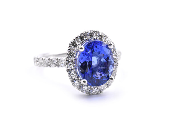 14k White Gold Tanzanite and Diamond Halo Ring