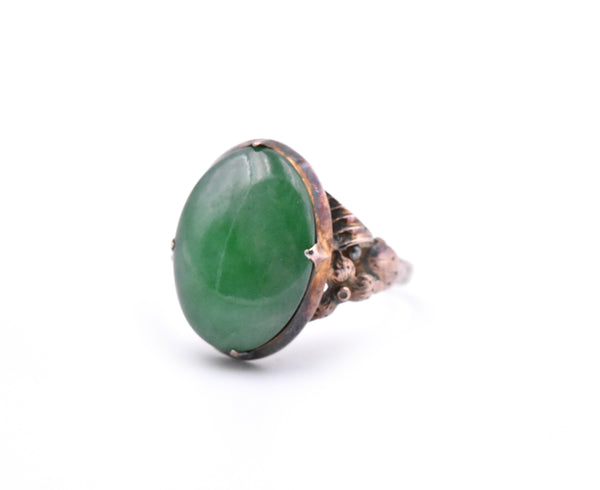 10k Yellow Gold Vintage Cabochon Jade Ring