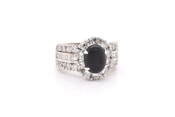 14k White Gold Onyx and Diamond Halo Ring