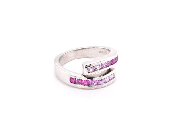 14k White Gold Sapphire and Ruby Bypass Ring