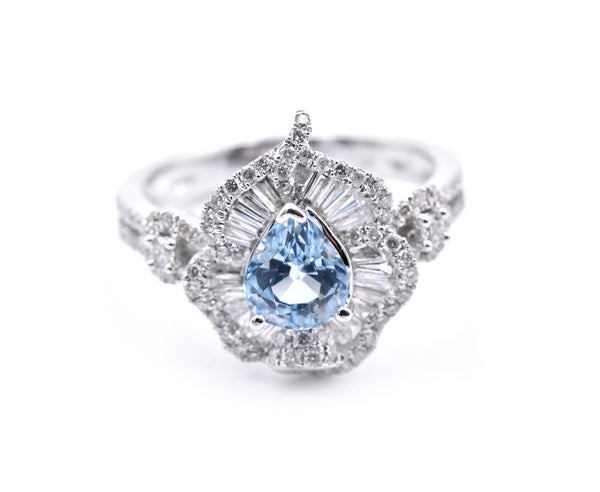 14 Karat White Gold Aquamarine and Diamond Ring