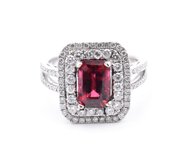 14 Karat White Gold Natural Red Spinel and Diamond Ring