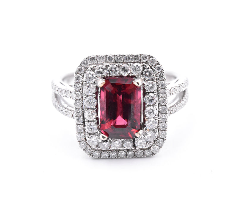 14 Karat White Gold Natural Red Spinel and Diamond Ring