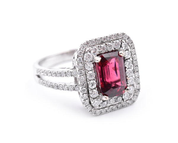 14 Karat White Gold Natural Red Spinel and Diamond Ring