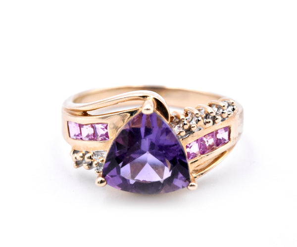 10 Karat Yellow Gold Amethyst and Diamond Ring