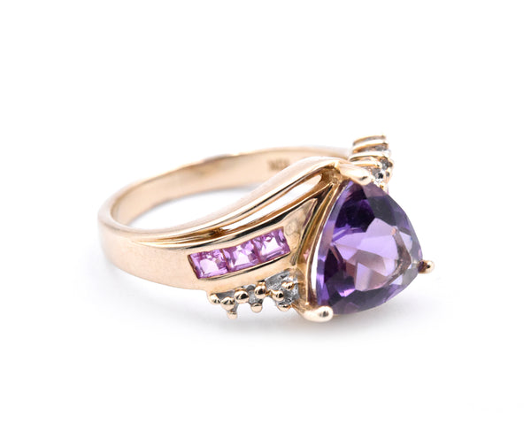 10 Karat Yellow Gold Amethyst and Diamond Ring