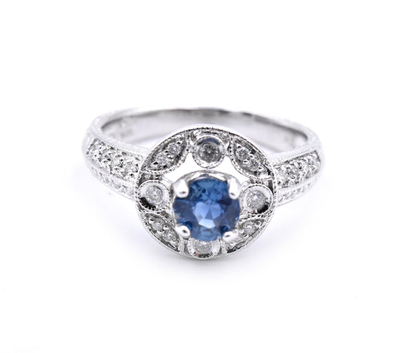 14 Karat White Gold Sapphire and Diamond Ring