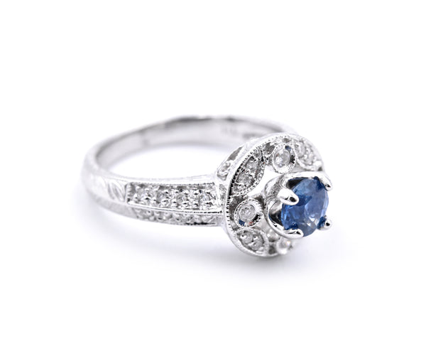 14 Karat White Gold Sapphire and Diamond Ring