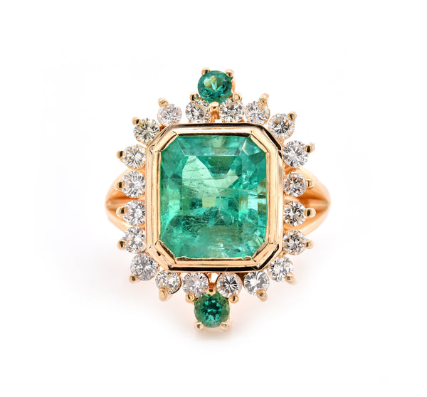 18 Karat Yellow Gold Emerald and Diamond Ring