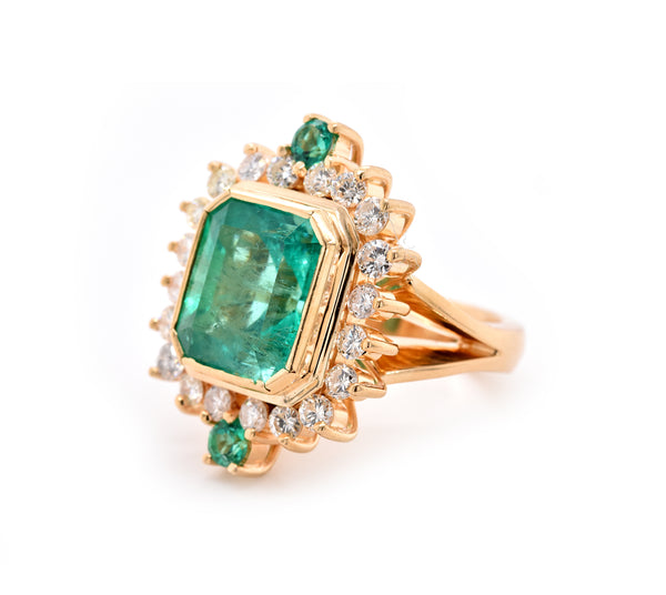 18 Karat Yellow Gold Emerald and Diamond Ring