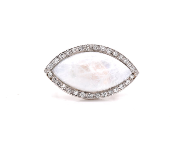 14 Karat White Gold Moonstone and Diamond Ring