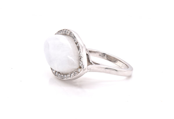 14 Karat White Gold Moonstone and Diamond Ring