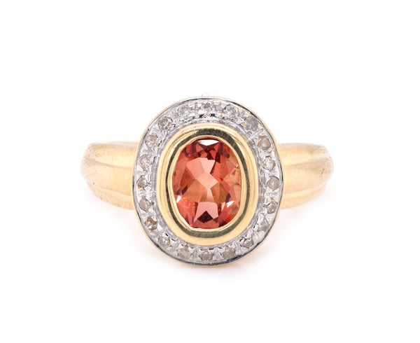 14 Karat Yellow Gold Madeira Citrine and Diamond Ring