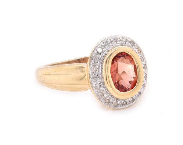 14 Karat Yellow Gold Madeira Citrine and Diamond Ring